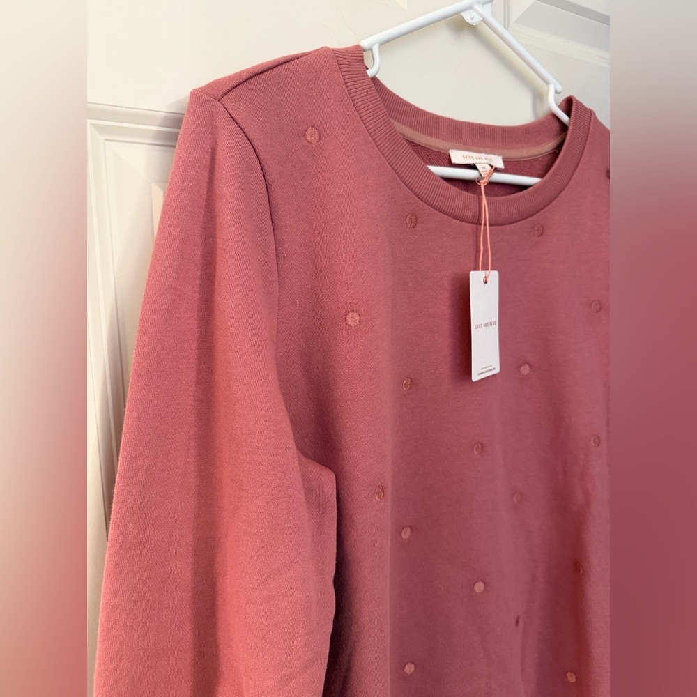 NWT Skies Are Blue Jana Embroidered Polka Dot Sweatshirt, Pink, XL - Picture 2 of 9